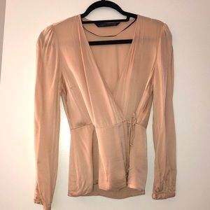 CHAMPAGNE ROSE TIE FRONT BLOUSE